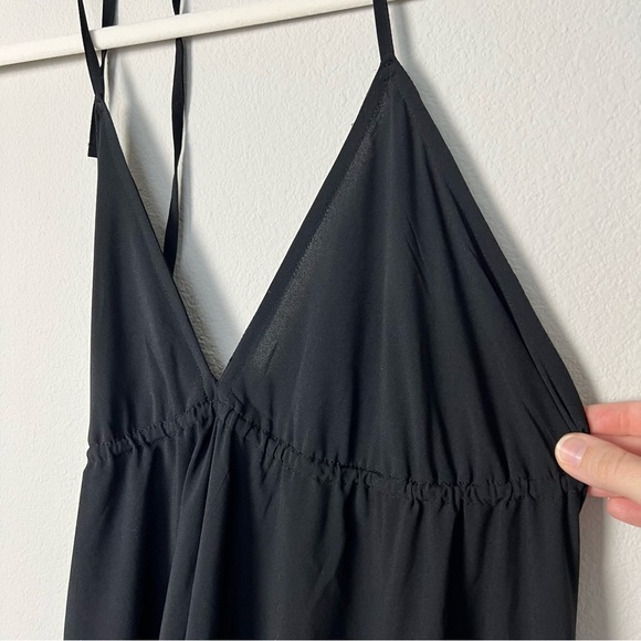 Black Halter Deep V-neck Maxi Dress with asymmetrical hem Size Medium Classic - Picture 2 of 8